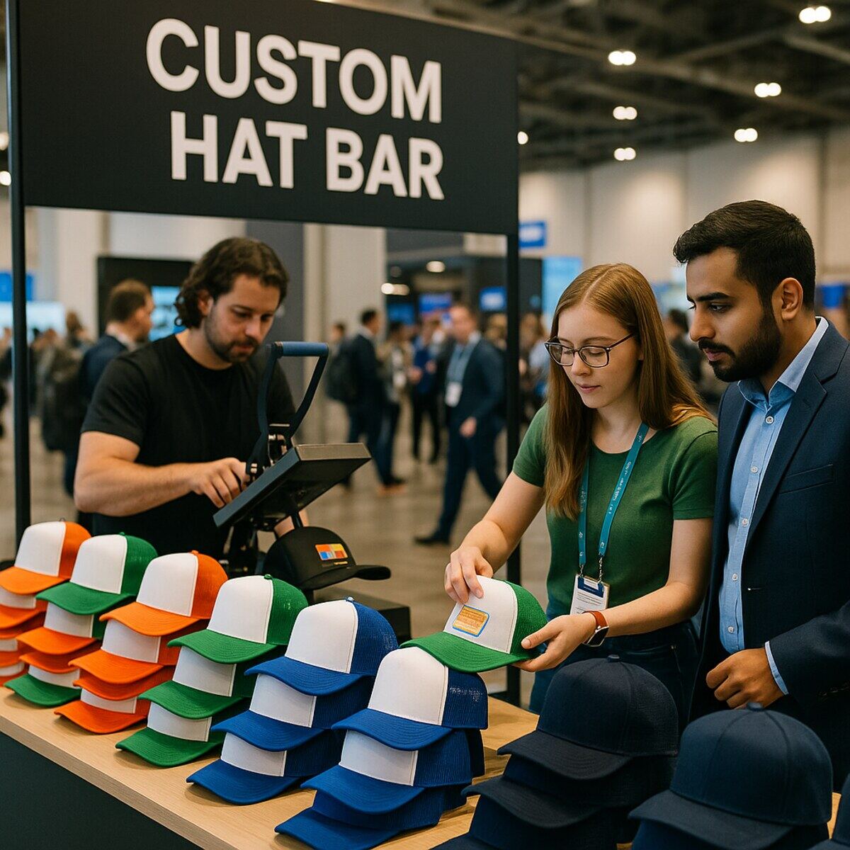 Companion hat bar station with caps for a wedding weekend